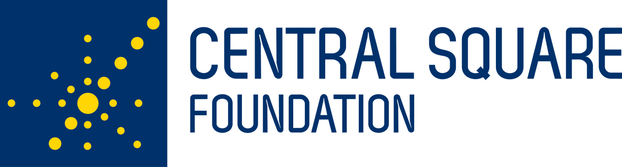 Central Square Foundation logo showing, on the left-hand side, different size yellow circles forming the shape of a comet within a blue square and, on the right-hand side, the blue writing “CENTRAL SQUARE” (top part) “FOUNDATION” (bottom part).